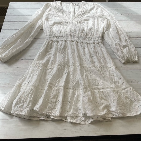Guess Eyelet White Dress Women XL midi long sleeve modest granny core cottage - Picture 3 of 13